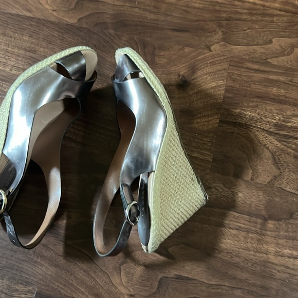 Women's bronze leather wedge heeled sandals - Picture 3 of 5